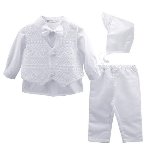 Booulfi Baby Boy's 5 Pcs Set Christening Baptism Outfits 3-6 Months White
