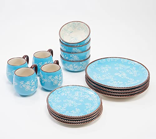 Temp-tations 16-Piece Essential Dinnerware Set (Floral Lace Light Blue)