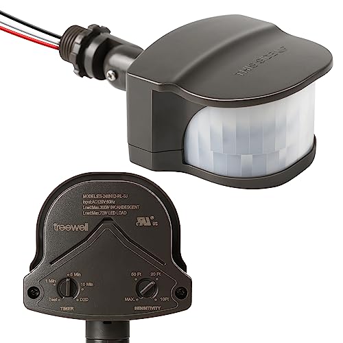 TREEWELL 240-Degree Replacement Motion Detector, Adjustable Time & Detection Sensitiity Up to 60 Feet Range, 3 Working Modes Pir Motion Sensor for Security Floodlight, Brown, UL Listed