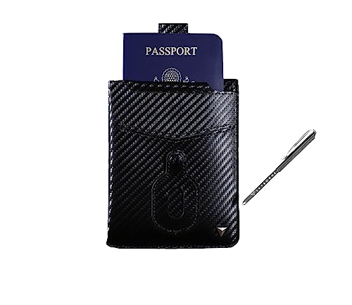 iTravel MINI Wallet: Trackable anti-theft Passport Holder With Magnetic Pull Tab- Neck Passport Wallet for Unisex Passport Protector - Boarding Pass Holder - Vaccine Card (Carbon Fiber)