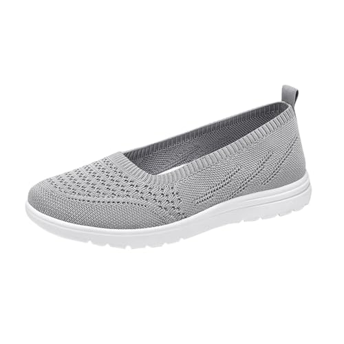 Womens Hands Free Slip on Shoes Mesh Perforated Breathable Casual Shoes A Slip On Solid Shoes Arch Support Lightweight Sneakers 02_Grey, 8.5