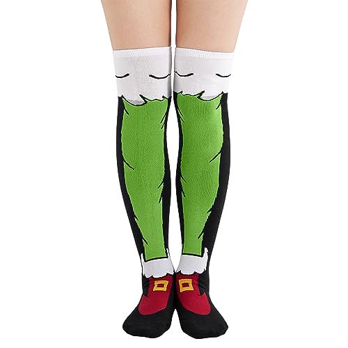 BINPURE Crazy Funny Christmas Elf Legs Socks Chicken Legs Socks Novelty Knee High Octopus Legs Socks Gifts for Women Men Kid (Elf Legs, L)
