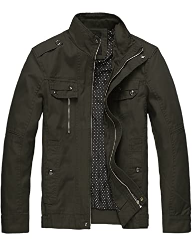 wantdo Men's Cotton Lightweight Military Style Jacket Army Green,Large