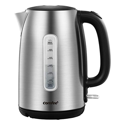 COMFEE' Stainless Steel Electric Kettle, 1.7 Liter Tea Kettle Electric & Hot Water Kettle, 1500W Fast Boil with LED Light, Auto Shut-Off and Boil-Dry Protection