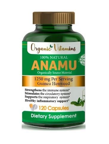 ALLNUE Organic Vitamins Anamu 1250mg 100% Organically Grown 120 Capsules Petiveria Allicea - Guinea Hen Weed