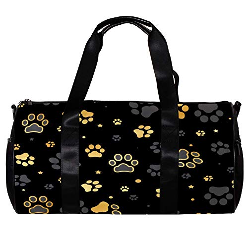 LEVEIS Gold Dog Paw Print And Star Sports Duffel Bag Travel Tote Carry on Weekender Gym Overnight Bag for Men & Women