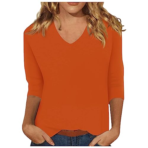 Replace Order,Women's Tee Shirts Womens Tops 3/4 Sleeve Summer Solid Plain Travel Cute Tops V Neck Slim Fit Half Quilting Supplies Clearance, A-orange