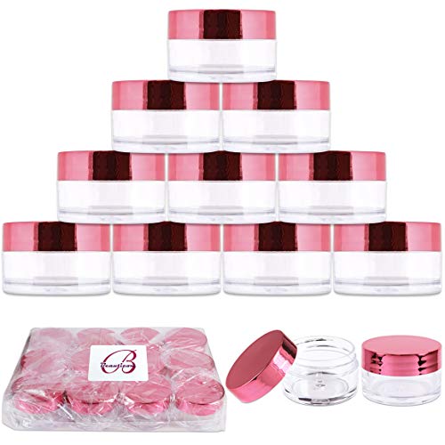 Beauticom 20g/20ml USA Acrylic Round Clear Jars with Lids for Lip Balms, Creams, Make Up, Cosmetics, Samples, Ointments and other Beauty Products (12 Pieces, Rose Gold Lid (Flat Top))