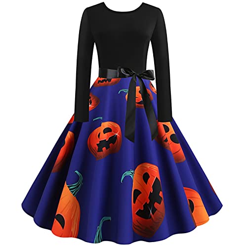 1950s Vintage Dresses for Women Long Sleeve V Neck Hepburn Style Tea Dress Halloween Flowy A Line Cocktail Party Dress