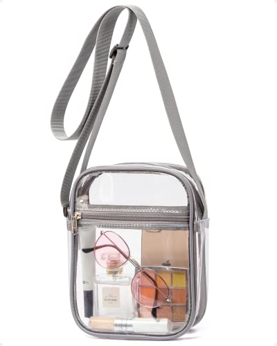 Vorspack Clear Bag Stadium Approved - PVC Clear Purse Clear Crossbody Bag with Front Pocket for Concerts Sports Festivals - Grey