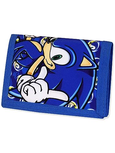 Sonic The Hedgehog Wallet for Kids, Boys and Girls Trifold Purse Canvas Hook and Loop Closure Cool Wallets with Zip & Pound Coin Holder.