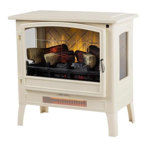 Country Living Infrared Freestanding Electric Fireplace Stove Heater in Cream | Provides Supplemental Zone Heat with Remote, Multiple Flame Colors, Metal Design with Faux Wooden Logs