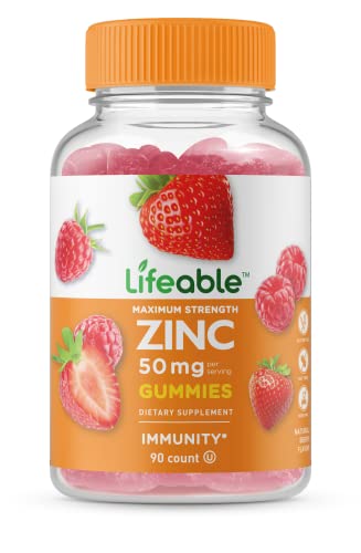 Lifeable Zinc 50mg Gummies - Great Tasting Natural Flavor Gummy Supplement - Gluten Free, Vegetarian, GMO-Free, Chewable Vitamins - for Healthy Immune Support - for Adults, Man, Women - 90 Gummies