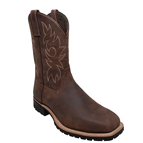 Ad Tec Men's 15' Western Cowboy Boots Wide Calf Square Toe Crazy Horse Leather Safety Work Boot (Wide, Brown, numeric_12)