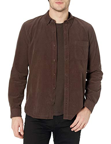 PAIGE Men's Langford Long Sleeve Micro Corduroy Shirt, Oakwood Brown, M