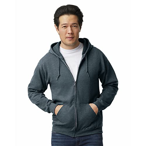 Gildan Adult Fleece Zip Hoodie Sweatshirt, Style G18600, Dark Heather, X-Large