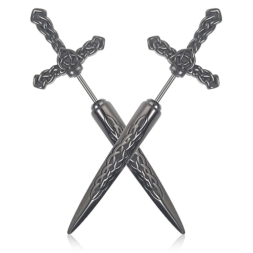 KIRTIJW Stainless Steel Black Sword Stud Earrings for Men Women Gothic Punk Sword Earrings Jewelry-KJW629