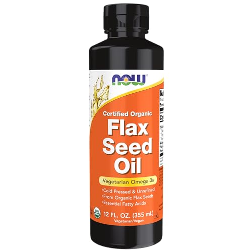 NOW Supplements, Certified Organic Flax Seed Oil Liquid, Cold-Pressed and Unrefined, 12-Ounce