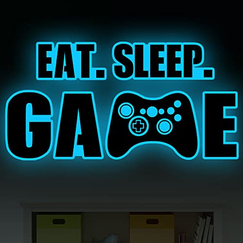 Game Wall Decals Glow in The Dark Gaming Wall Stickers Gamer Wall Decals Eat Sleep Game Wall Decal Gaming Controller Wall Decals for Boy Gamer Room Decor