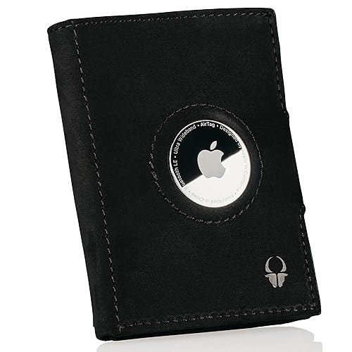 DONBOLSO Wallet Air I Slim AirTag Wallet with Apple AirTag Holder I Stylish Leather Card Holder with RFID Protection I For Men and Women I Holds up to 11 Credit Cards I Vintage Black