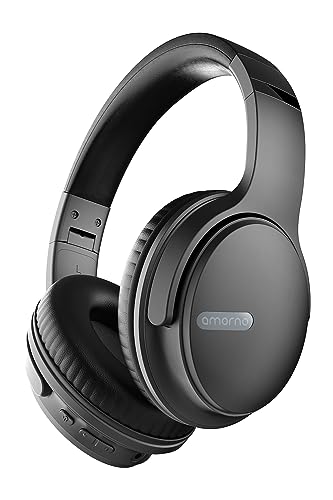 AMORNO Bluetooth Headphones Over Ear, 110 Hours Playtime Wireless Headphones with Mic, Foldable Adjustable Lightweight HiFi Stereo Headset for Cellphone/PC/Work/Travel/Home/Office (Black)