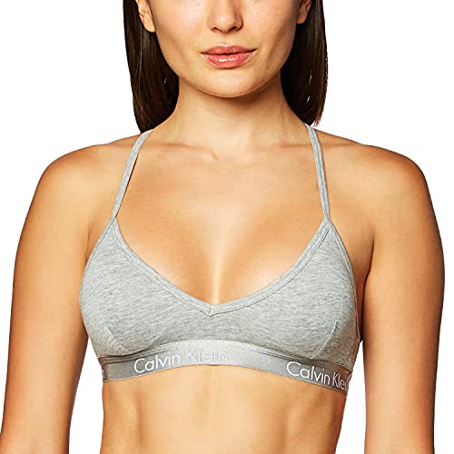 Calvin Klein Women's Motive Cotton Lightly Lined Bralette, Grey Heather, Medium