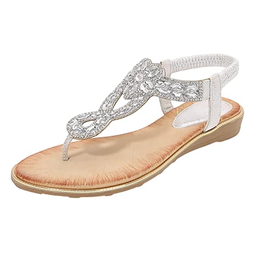 ENVEZ Deals Today Casual Wedges for Women Slip on Sandals for Women High Heel Open Toe Shoes Women Wide Sandals Women Walking Sandals Beach Sandals Platform, 9, Silver