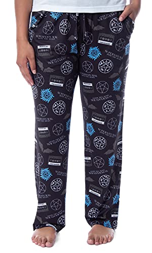 INTIMO Supernatural Womens' Join The Hunt Anti-Possession Castiel Logos Pajama Pants (L)