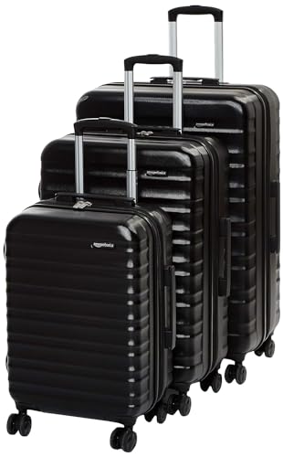 Amazon Basics Hardside Spinner Luggage, 3-Piece Set, Black