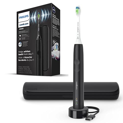 PHILIPS Sonicare Electric Toothbrush with DiamondClean Brush Head, Phillips Sonicare Rechargeable Toothbrush with Pressure Sensor, Sonic Electronic Toothbrush, Travel Case, Black 1.0 Count