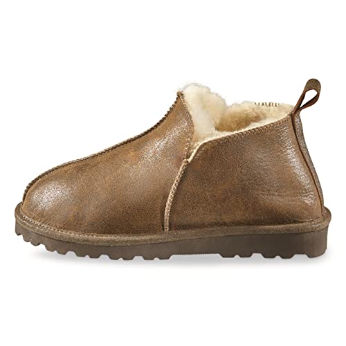 Guide Gear Double-Face Shearling Mens Boot Slippers, Leather, Fur-Lined, Warm, Lounge Booties, Bedroom House Shoes, Indoor and Outdoor, Brown Bomber, 9D (Medium)
