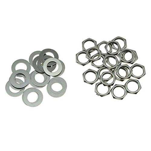 KAISH 20pcs US Thread 3/8' Guitar Pots Nuts Potentiometer Hex Nut and Washers for CTS Pots & Switchcraft Jacks Nickel