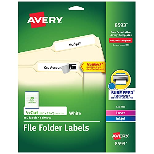 Avery File Folder Labels, 6667 x 3.4375', White, Pack of 150 (08593)