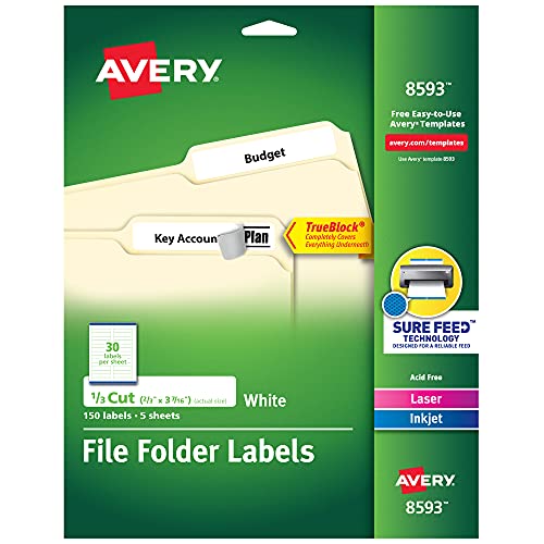 Avery File Folder Labels, 6667 x 3.4375', White, Pack of 150 (08593)