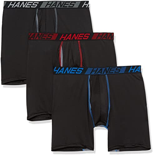 Hanes Men's X-Temp Total Support Pouch Boxer Brief, Anti-Chafing, Moisture-Wicking Underwear, Multi-Pack, Regular Leg-Black, Large