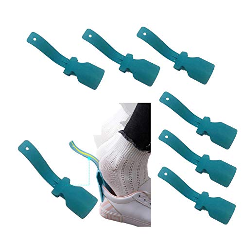 Feeke 6 Pack Lazy Shoe Helper Fits All Shoes - Portable Easy on & Off Shoes Lifting Helper - Sock Slider lifter Handled Shoe Horn for Seniors, Elderly, Disabled - As seen on TV, Green, Standard