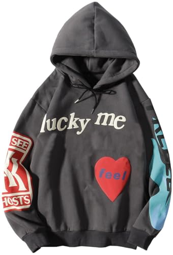 MINIDORA Men's Fashion Hoodie Hip Hop Streetwear Pullover Sweaters for Teenagers Grey Style 1 M