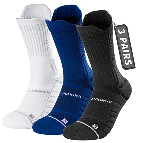 Coolmax Compression Running Socks 3 Pairs, Cushion Crew Socks, Anti-Blister Moisture Wicking Athletic Hiking Socks