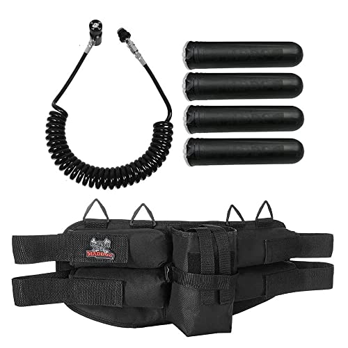 Maddog 4+1 Paintball Harness with (4) Paintball Pods & Quick Disconnect Paintball Tank Remote Coil Accessory Starter Package | Compressed Air (HPA) & CO2 Compatible