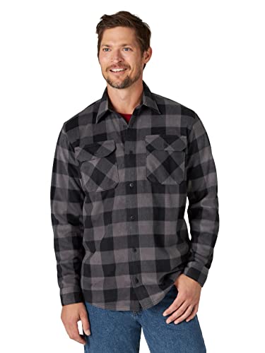 Wrangler Authentics Men's Long Sleeve Heavyweight Fleece Shirt Gray Buffalo Plaid X-Large