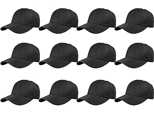 Gelante Plain Blank Baseball Caps Adjustable Back Strap Wholesale LOT 12 Pack- 001-Black