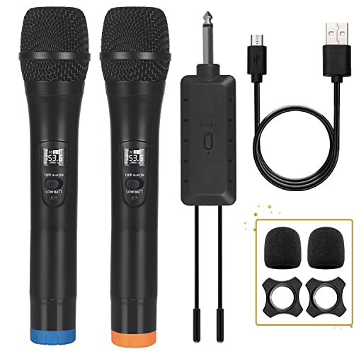 ALPOWL Wireless Microphone, UHF Dual Cordless Dynamic Mic System,Handheld Karaoke Microphone with Rechargeable Receiver(Auto Connect,160 ft Range) for Singing, Church, Speech, Wedding, Party