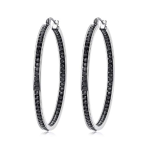 CiNily Ladies Earring Hoops-Stainless Steel Hoop Earrings for Women Black Cubic Zirconia Large Big Hoop Earrings 2'
