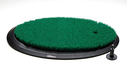 Fiberbuilt Flight Deck Golf Hitting Mat - Oval Shape Outdoor/ Indoor Real Grass-Like Performance Golf Mat with Durable Adjustable Height Tee, Black/Green, 21.25' x 13.5' x 1.75'