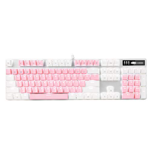 MageGee Mechanical Gaming Keyboard, New Upgraded Blue Switch 104 Keys White Backlit Keyboards, USB Wired Mechanical Computer Keyboard for Laptop, Desktop, PC Gamers(White & Pink)