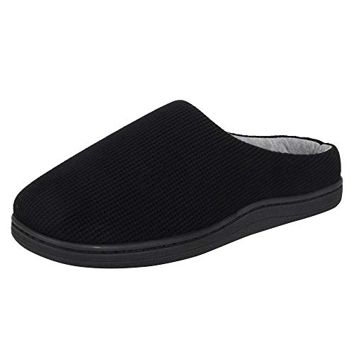 Hanes Womens Soft Waffle Knit Clog Slippers with Indoor/Outdoor Sole, Black, Medium