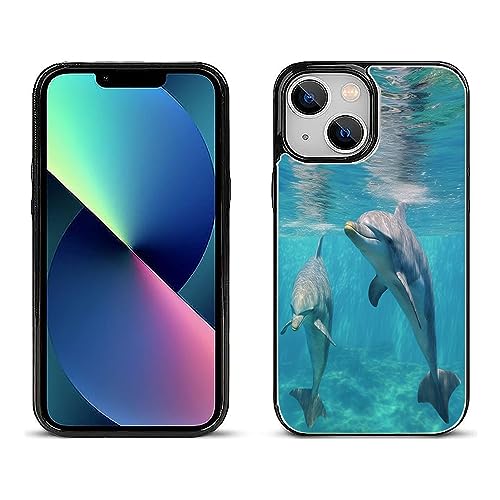 SHENCANG BLUE Card Wallet Phone Case for iPhone 13 with Dolphin-aa406 Design - Built-in Kickstand - Secure Magnetic Closure - Multiple Card Slots and Cash Pocket - Ultimate Drop Protection Multicolor