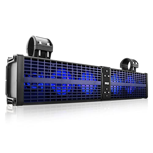 PyleUsa Marine Amplified Powered ATV - 24” UTV Soundbar System - Built-in Class D Stereo Power Amplifier - Wireless BT Streaming - IPX6 Waterproofing - LED Lights,Black