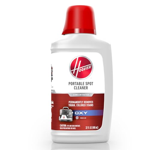 Hoover 32 oz Oxy Portable Spot Cleaner Solution, for use in Hoover CleanSlate Spot Cleaners, Carpet and Upholstery Cleaner, Remove Tough Colored Stains, Fresh Air Scent, White, AH31711