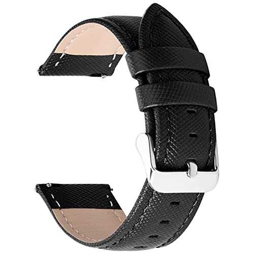 Fullmosa Cross 14mm Leather Watch Band with Stainless Metal Clasp Compatible with Skagen-SKW2692,Tone Slim Classic Watch,Casio DW290-1v,Black+Silver Buckle